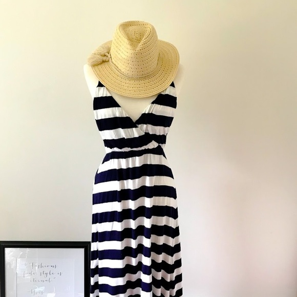 GAP Dresses & Skirts - Navy and White Striped V-Neck Cotton Maxi Dress